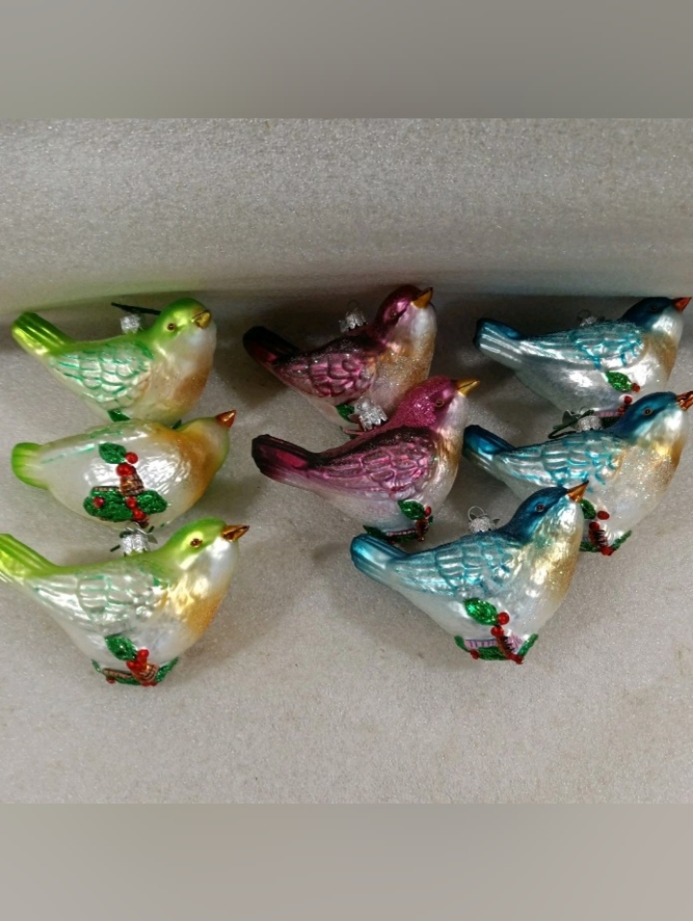 Kurt S Adler Noble Gems Bird Ornaments Blown Glass Set Of 8